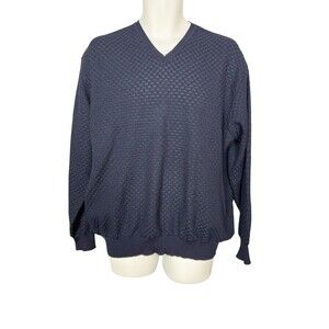 Segreto Sweater Size XL V Neck 100% Pure New Wool Fine Merino Textured Navy M